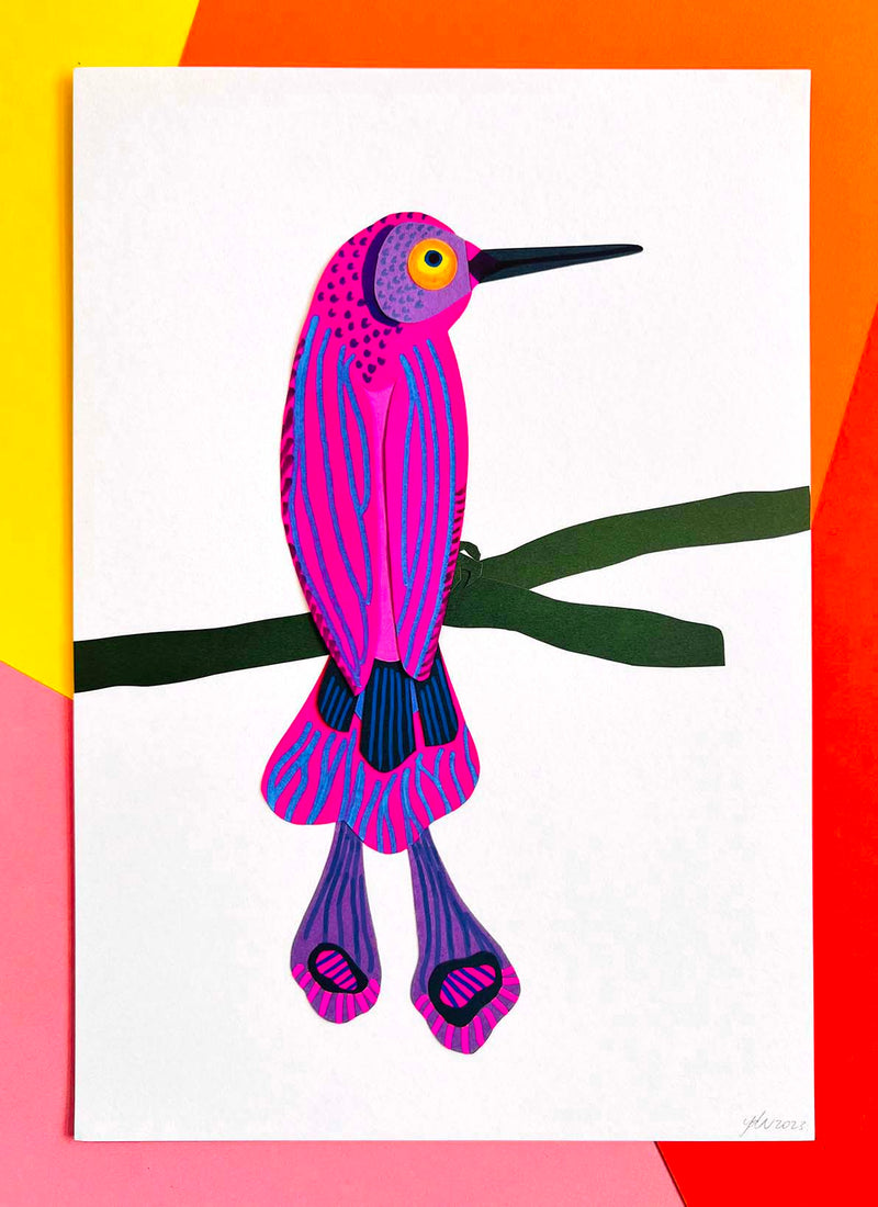 Fuchsia Bird (Original Paper-Cut Artwork)