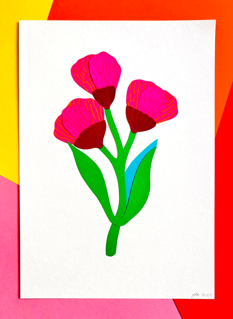Pink Bunch of Flowers (Original Paper-Cut Artwork)