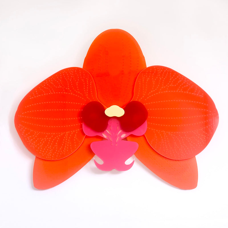 XXL Orange acrylic orchid artwork with pink and red centre