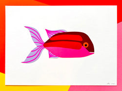 Pink & Red Fish (Original Paper-Cut Artwork)