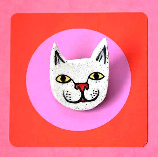 White Cat Face Brooch